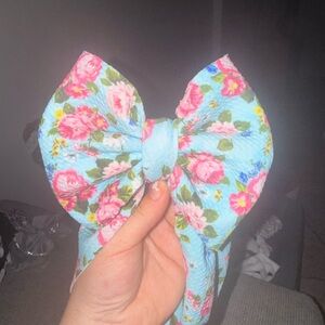 Floral Blue Bow Head wrap - Pink Rose Print